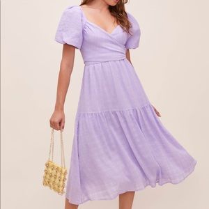 ASTR The Label SONNET PUFF SLEEVE MIDI DRESS NWT